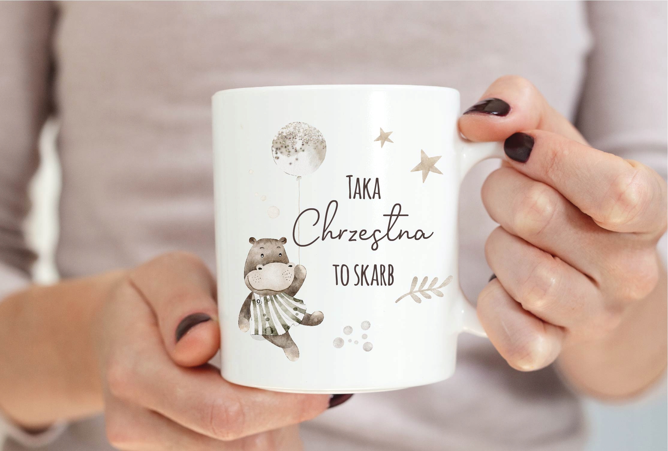 Kubek CHRZEST podziękowanie dla CHRZESTNYCH boho CHRZEST UPOMINEK w1 Marka Woodman