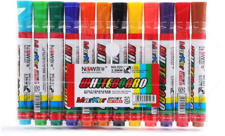 Pisaki do tablicy suchościeralnej markery 12 szt.