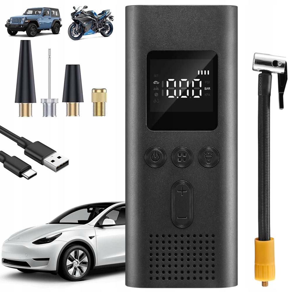 KOMPRESOR SAMOCHODOWY AKUMULATOR POMPKA ELEKTRYCZNA SPRĘŻARKA ROWEROWY KÓŁ