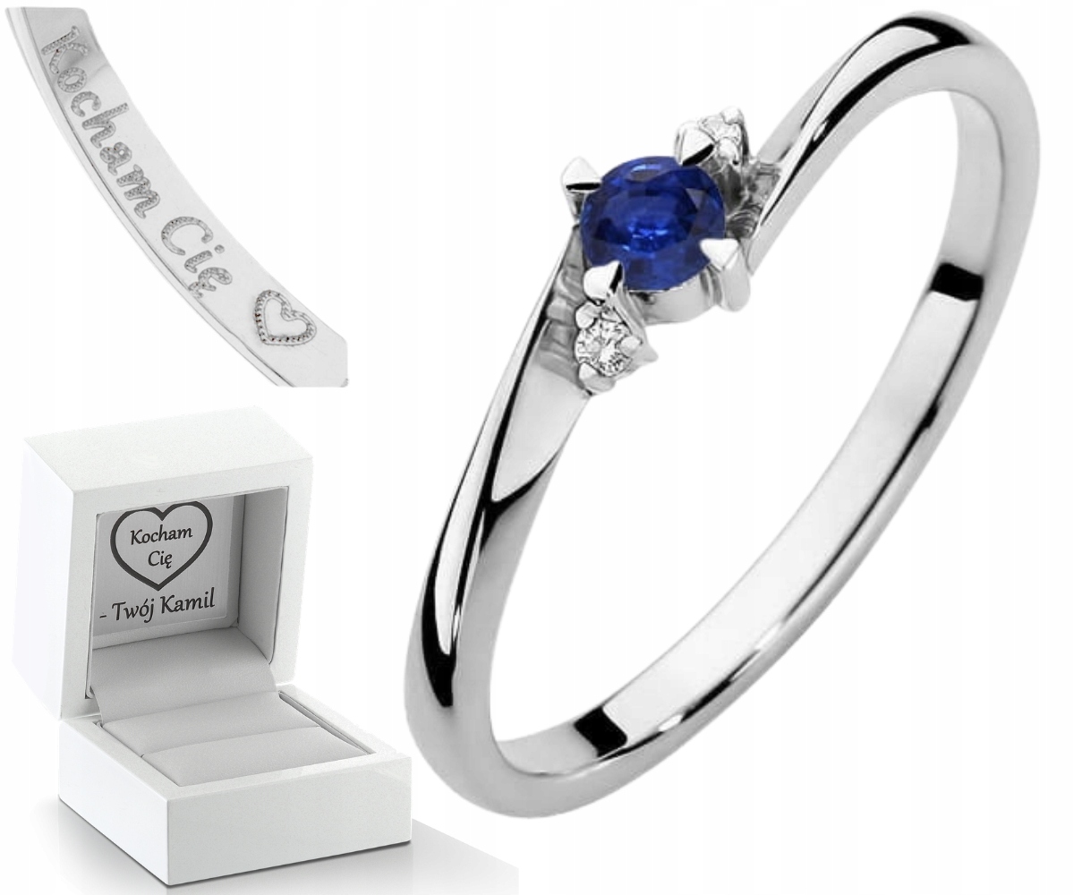 Bílý Zlatý Prstýnek Se Safírem A Brilianty Zlato 585 Dárek Gravírování