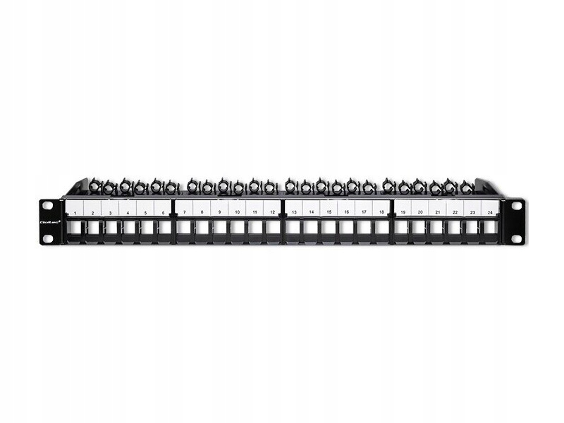 Qoltec Solidny stalowy Patch panel do szaf RACK 19'' 24 porty 1U UTP Czarny