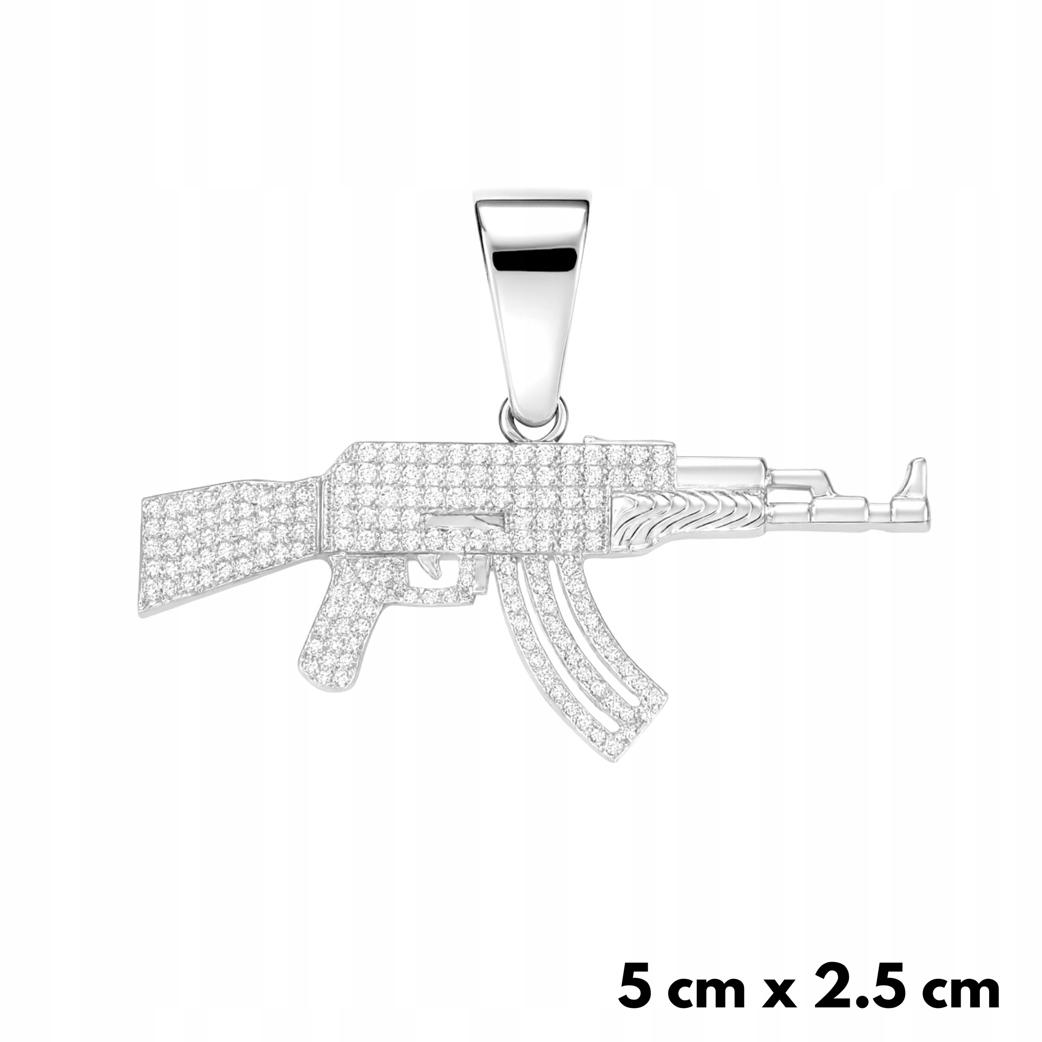 Přívěsek Pistole Ak Pozlacená Bílé Zlato Pánská Zirkony Metini Ocel