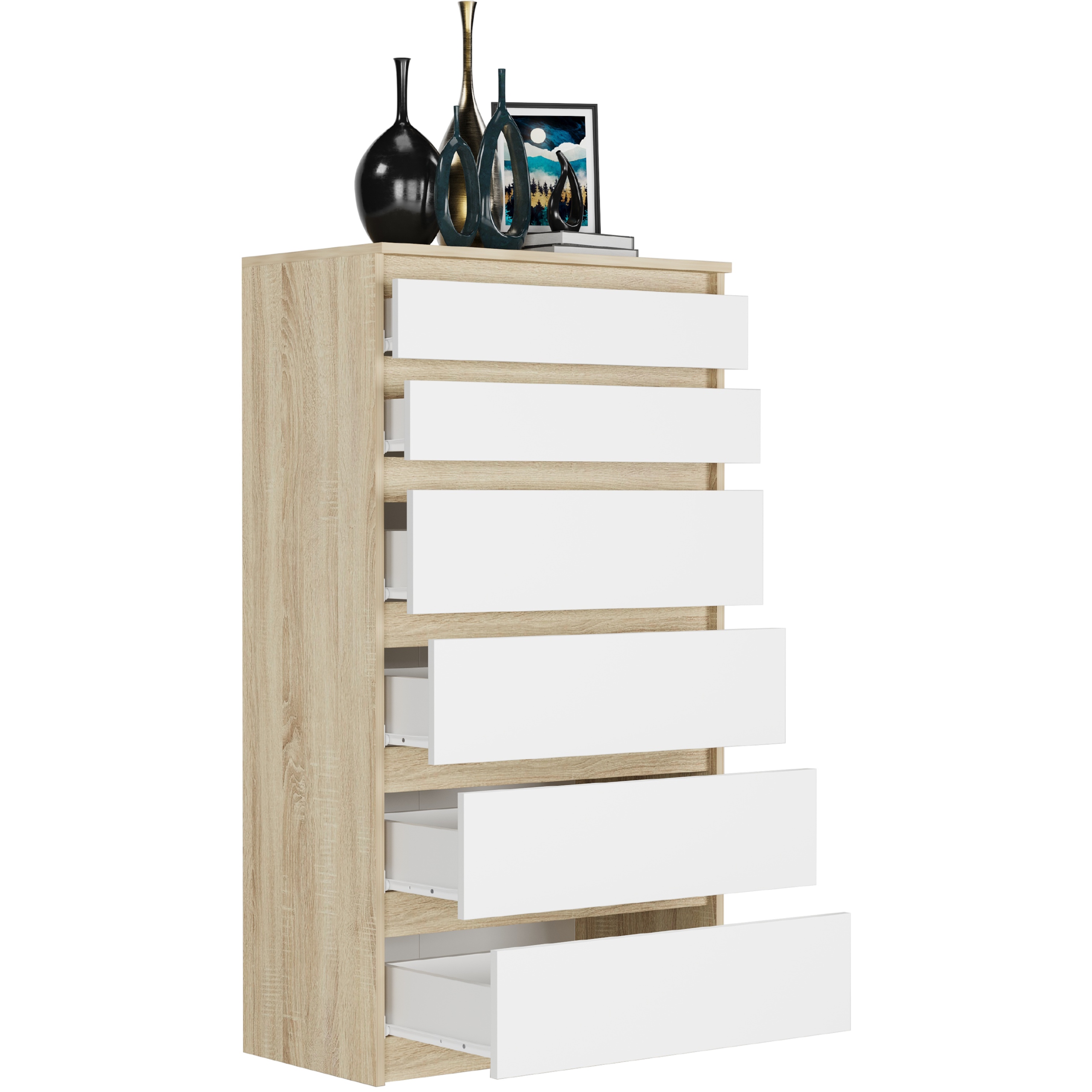 NOWOCZESNA KOMODA SZAFKA 6 SZUFLAD SONOMA MIX R-6 MIX SONOMA