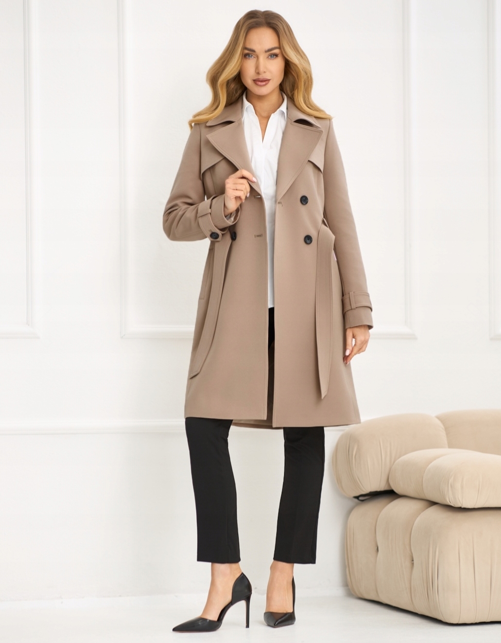 Zartex dámský trenčkotový kabát bez kapuce Mia nugát SS26 velikost 44