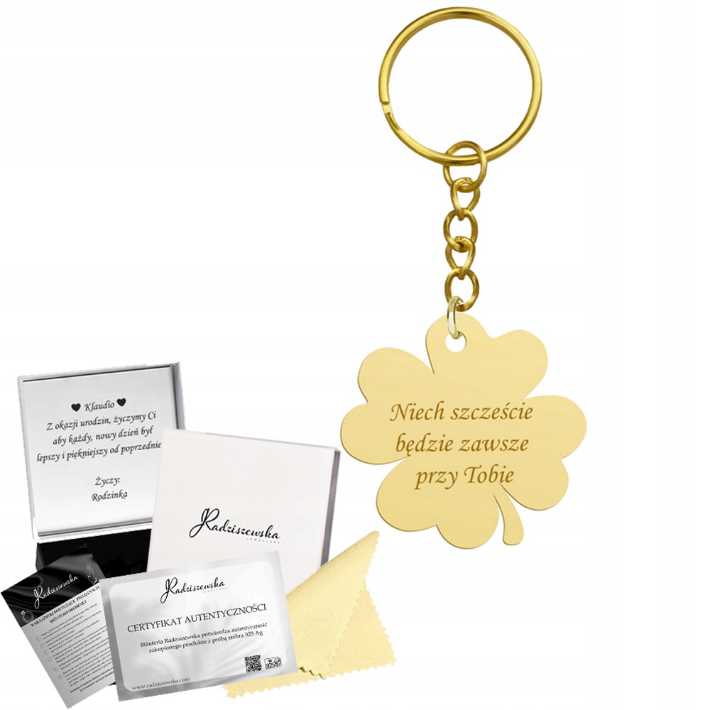 Přívěsek Na Klíče Zlatý Jetel na štěstí Stříbro 925 Dárek K Narozeninám