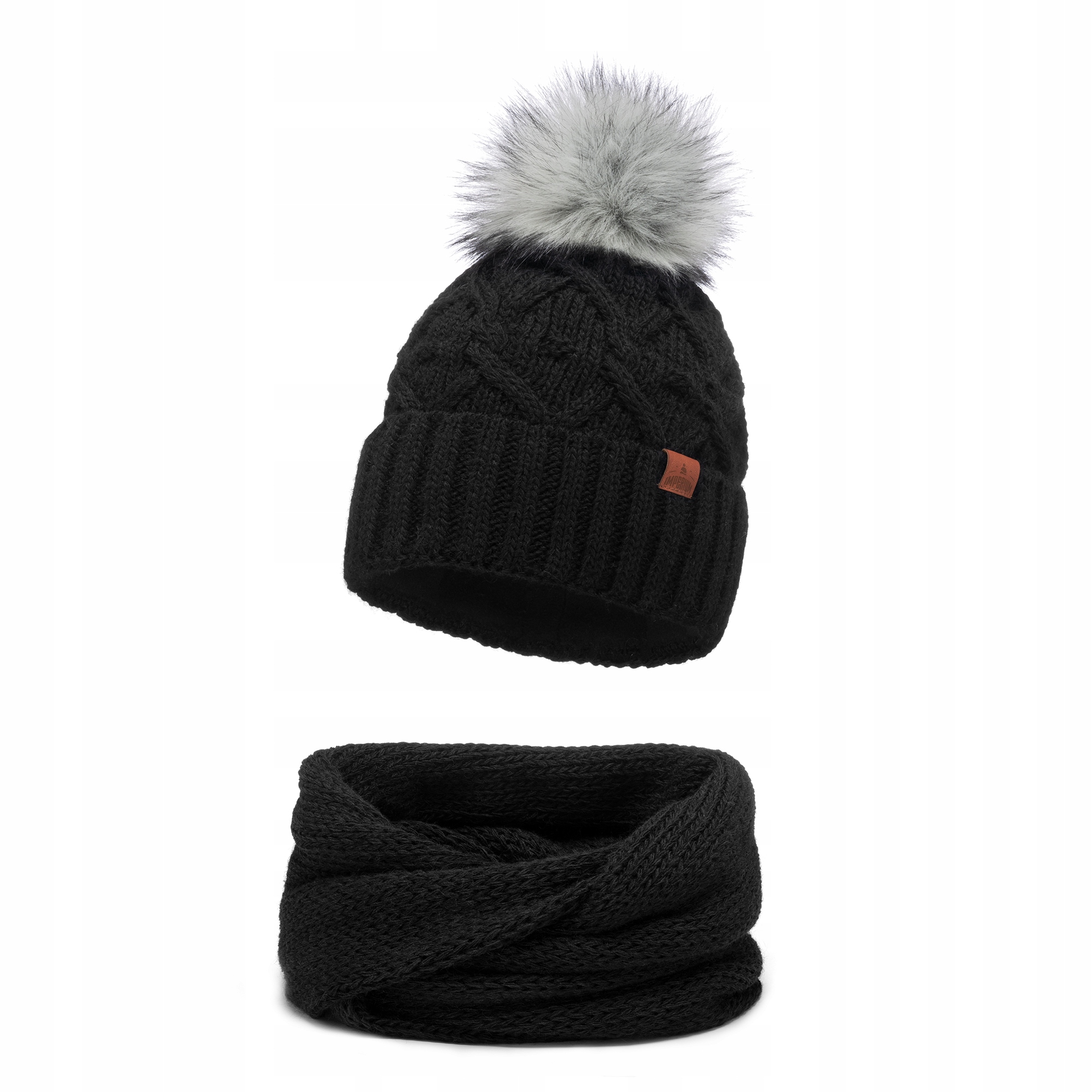 

Czapka zimowa damska z pomponem + komin Czarny