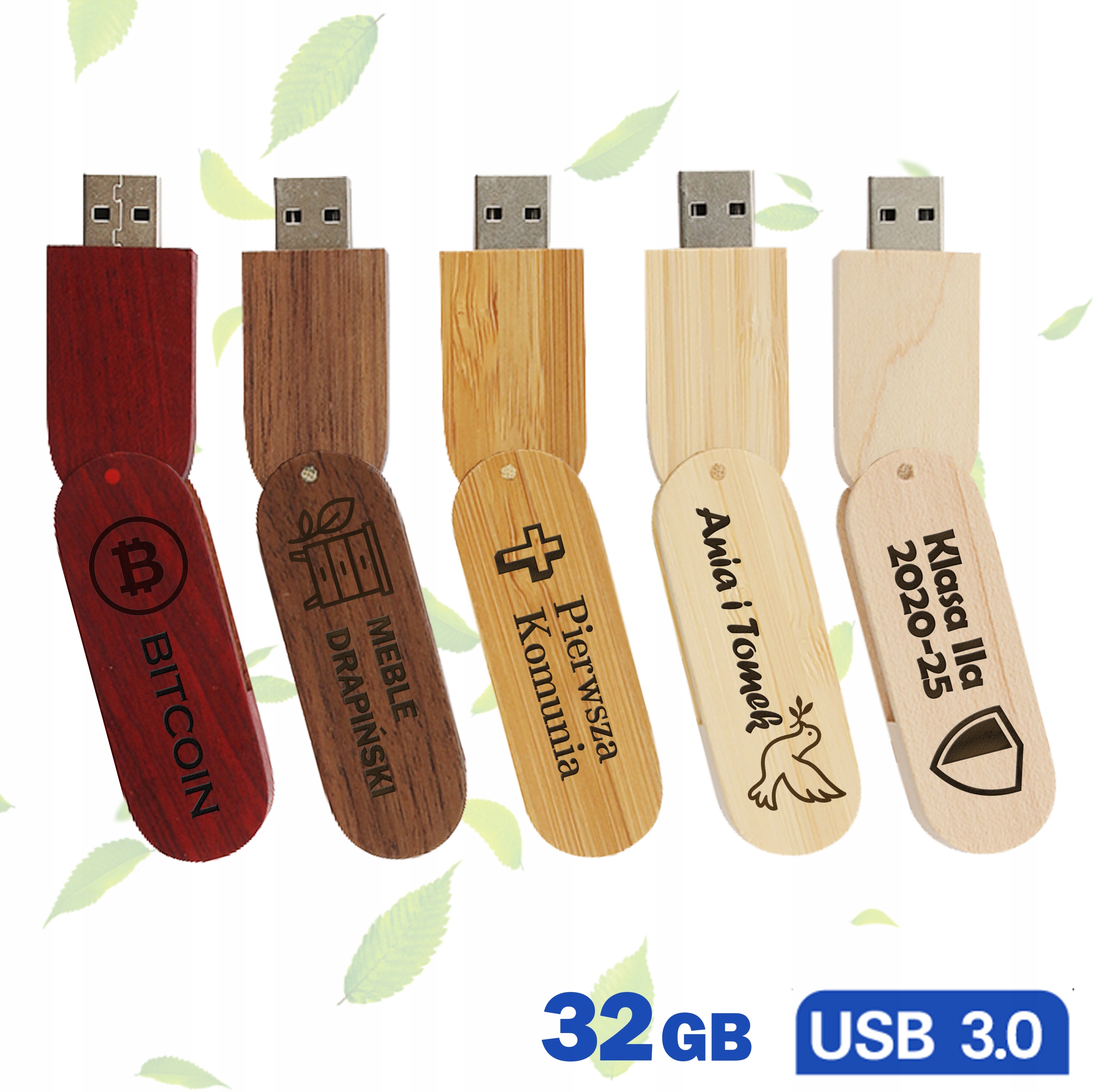 Pendrive Memória Usb 32GB 3.0 Öko Fa Zár 5 Minta Gravírozással