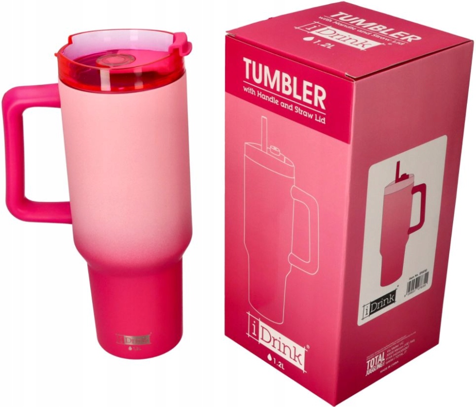 Termos Termohrnek S Držákem Slámky, Objemný, Růžový, 1200 ML