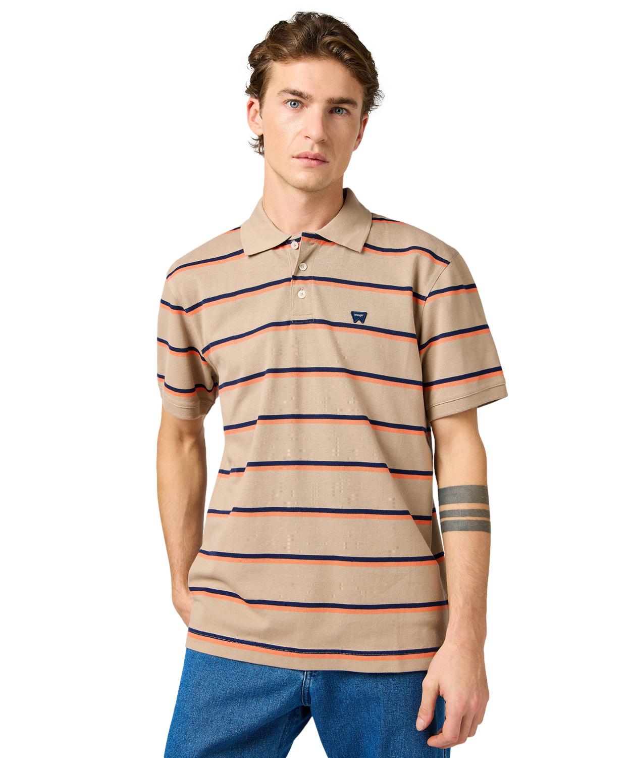 Tričko Wrangler Stripe Polo Shirt 112362831 Khaki XXL
