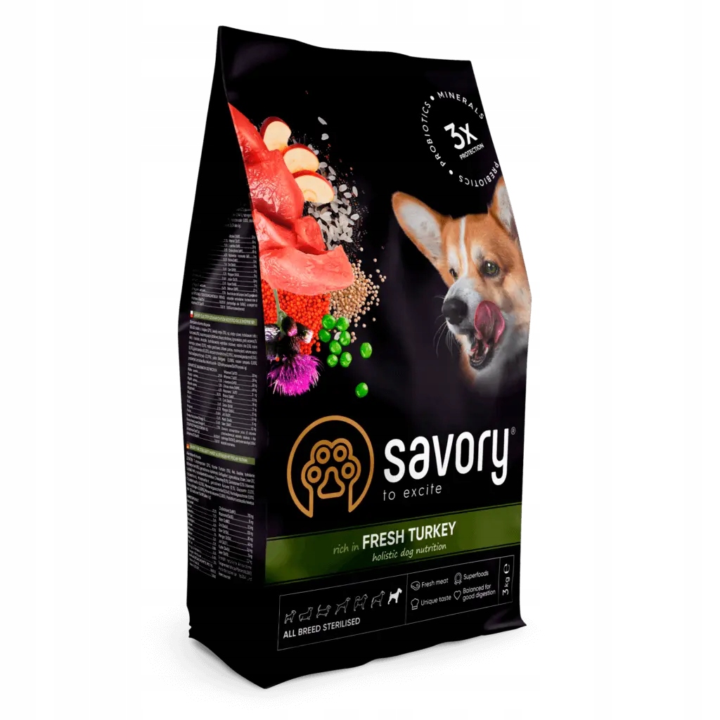 Levně Savory holistické suché krmivo pro sterilizované psy Krůta 3 kg
