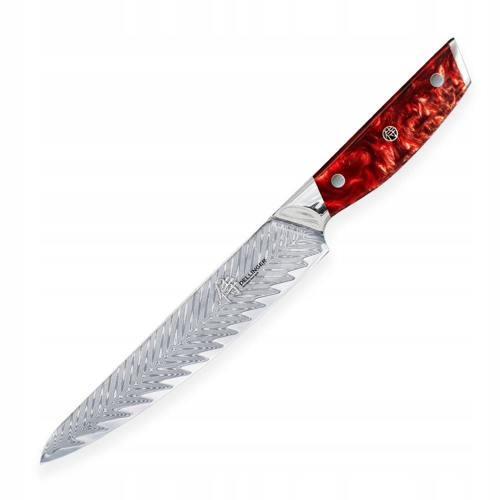 Kuchynský nôž Dellinger Resin Future Red 150 mm Damask VG-10