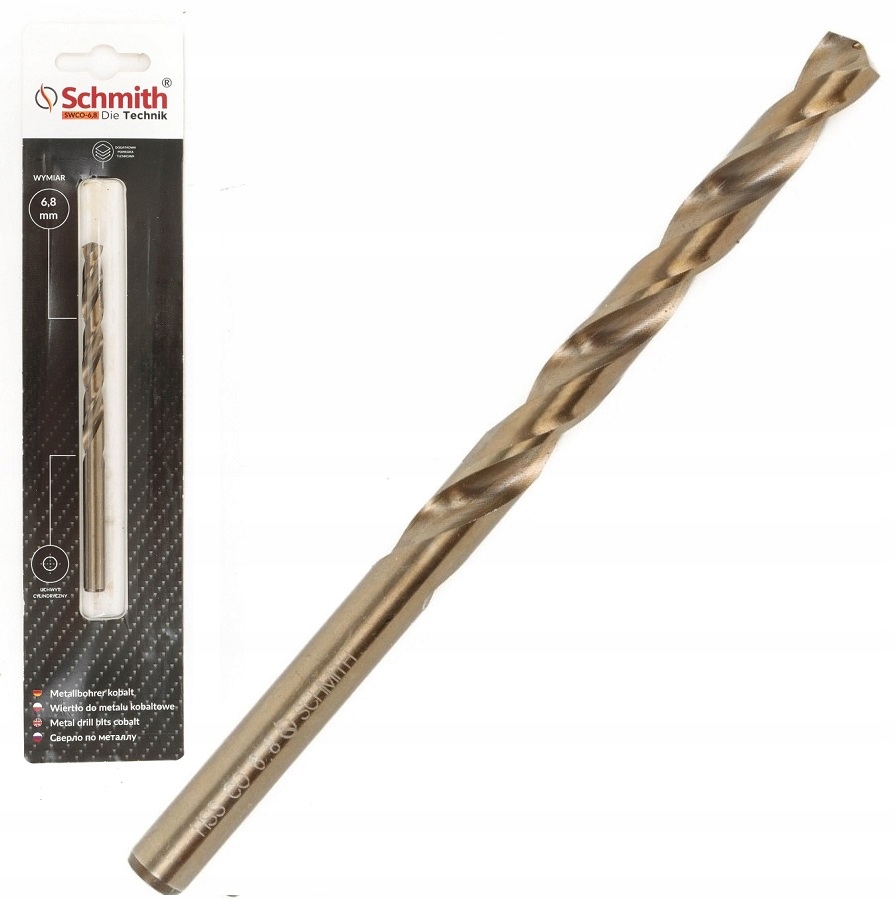 WIERTŁO DO METALU KOBALTOWE 6,8mm HSS-Co DO STALI ŻELIWA MOCNE SCHMITH