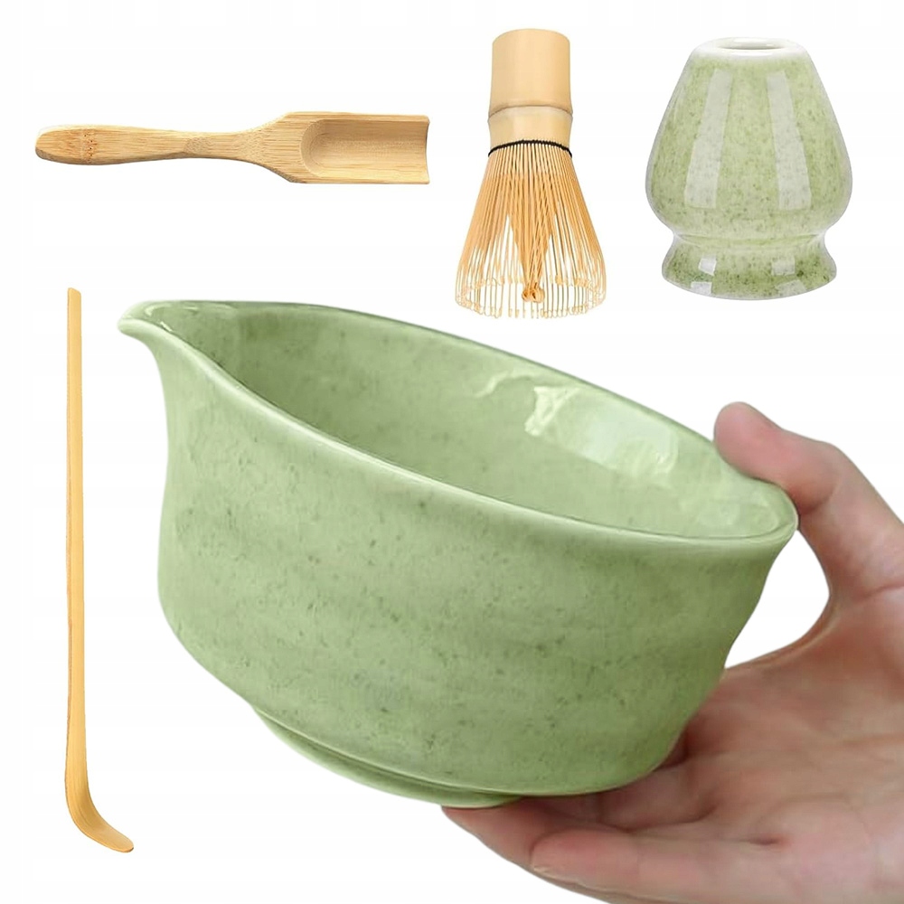 Levně 5-DÍLNÁ Sada Na Matcha – Keramická Miska, Metla, Lžíce, Zelená