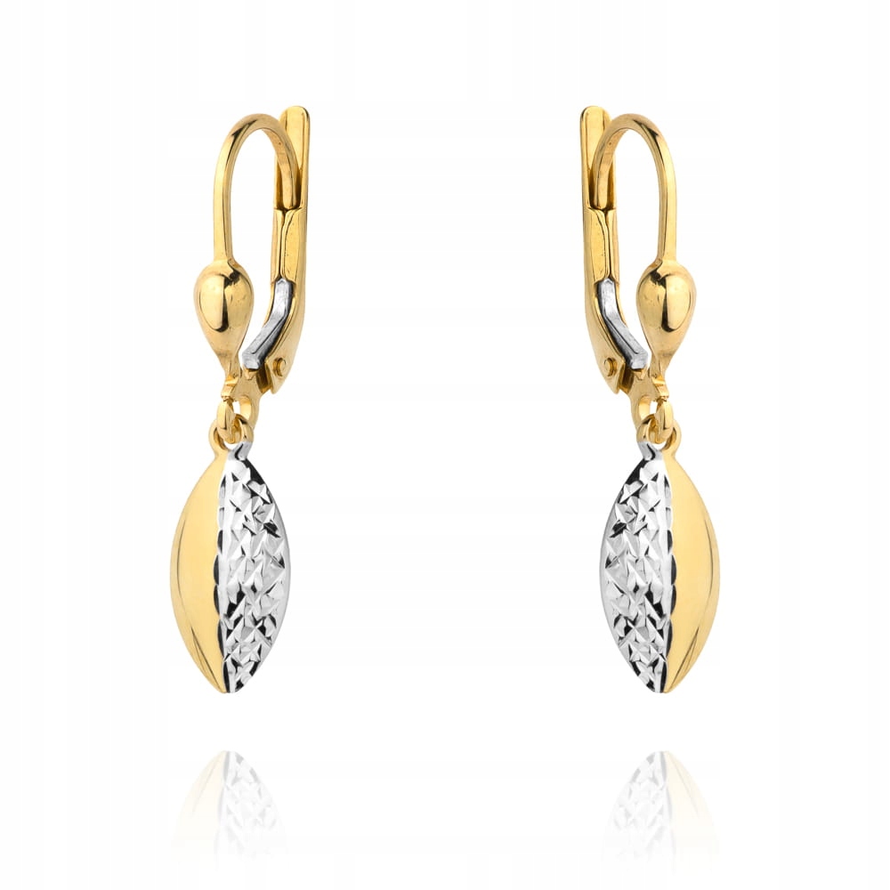 Zlaté Náušnice 585, oválný přívěsek ve dvou barvách zlaté slzy