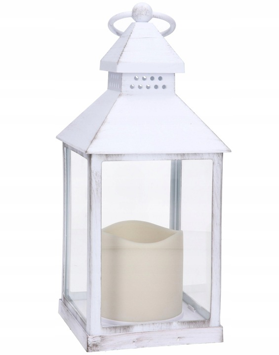 LAMPION LATARNIA BIAŁY NA BATERIE ŚWIECA LED