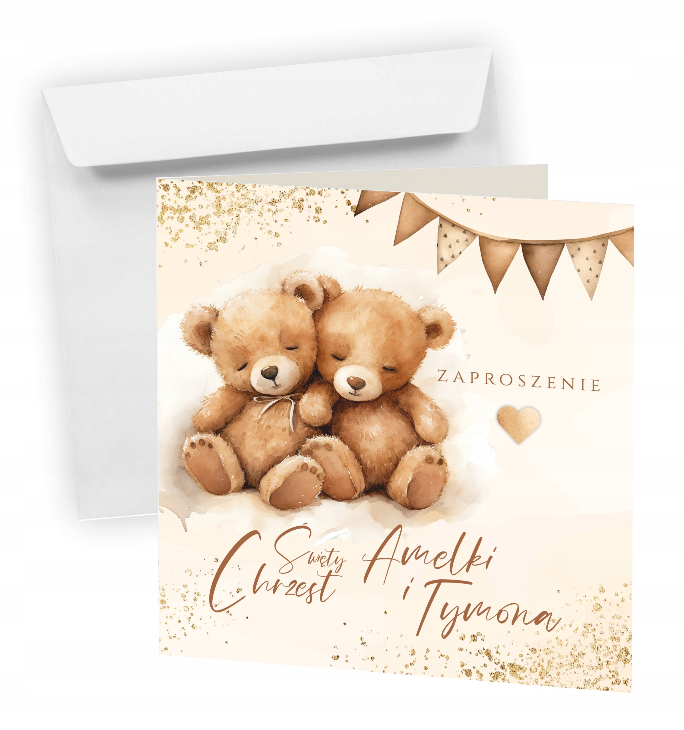 ZAPROSZENIE NA CHRZEST ŚWIĘTY + KOPERTA + IMIĘ DZIECKA + EKSPRES Bliźniaki