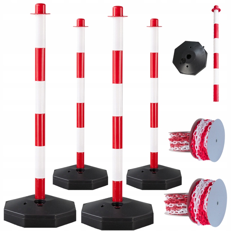 4x Bozp Blokovací Sloupek Červeno-bílý Parkovací Řetěz 2x