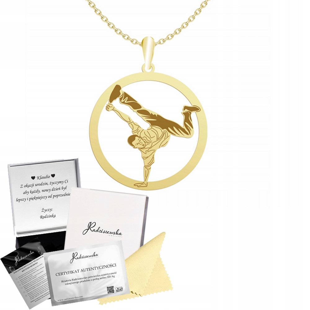 Zlatý náhrdelník Breakdance Řetízek Stříbro 925 Dárek Gravírování Bonus