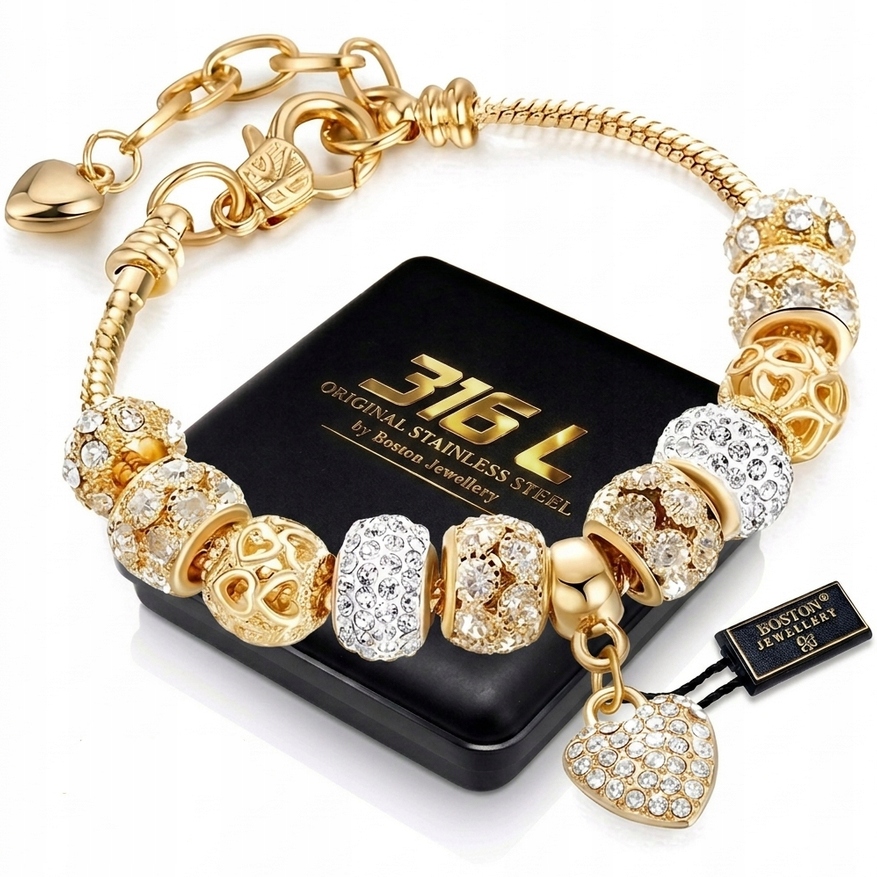 Złota Bransoletka Damska Modułowa Do Charms Serce Gotowy Zestaw