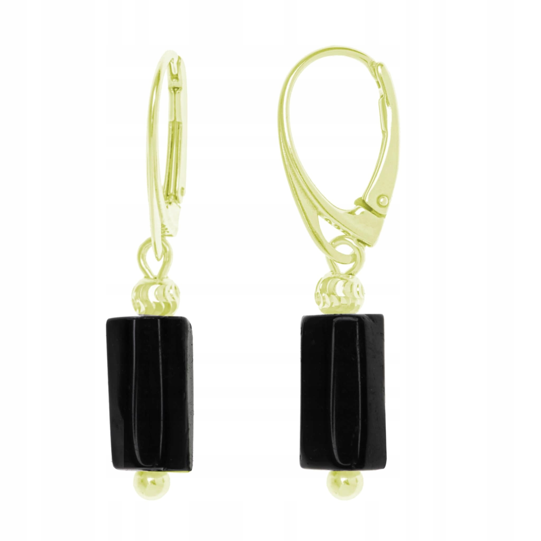 Pozlacené Náušnice S Přírodním Kamenem Turmalín Černý Stříbro 925