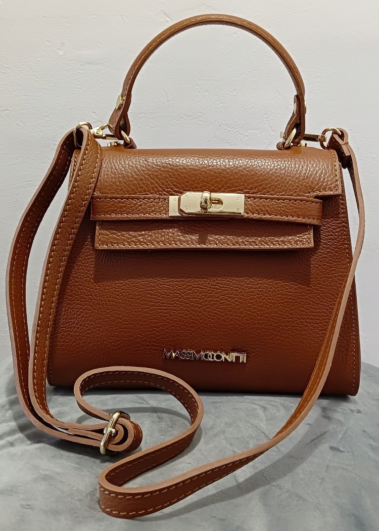 Torebka kuferek ze skóry bydlęcej MASSIMO CONTTI camel, hermeska, A5 Liczba kieszeni 1