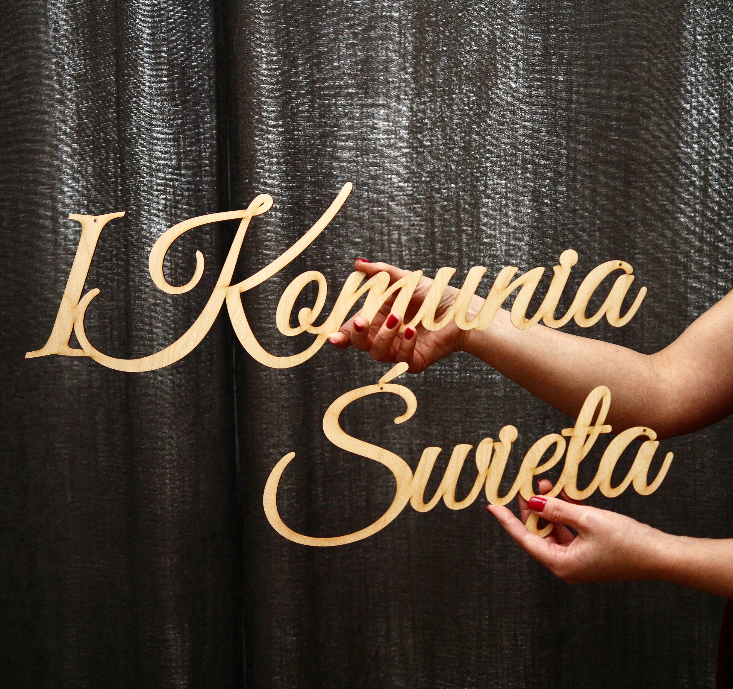 Nápis dřevěný I Svaté Přijímání Vánoční dekorace k prvnímu svatému přijímání 6 mm tloušťka Eko