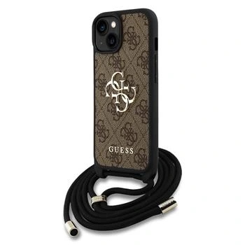 Etui Guess Pu 4G Metal Logo Crossbody Strap do iPhone 15 Brązowy