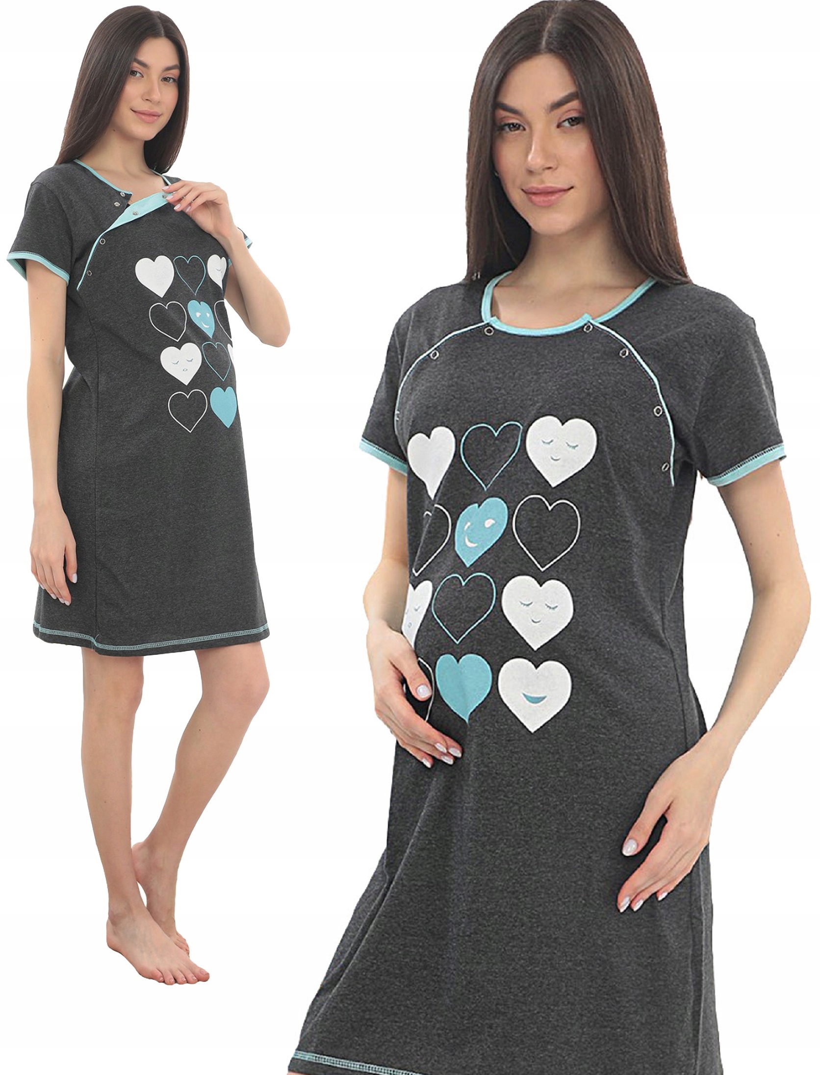 KOSZULA NOCNA CIĄŻOWA DO KARMIENIA BAWEŁNA NAPY SERDUSZKA BAWEŁNA M