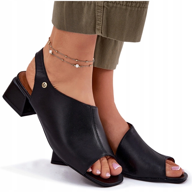 Dámské Sandály Přírodní Kůže Kostka Maciejka 06975-01 Černá 38