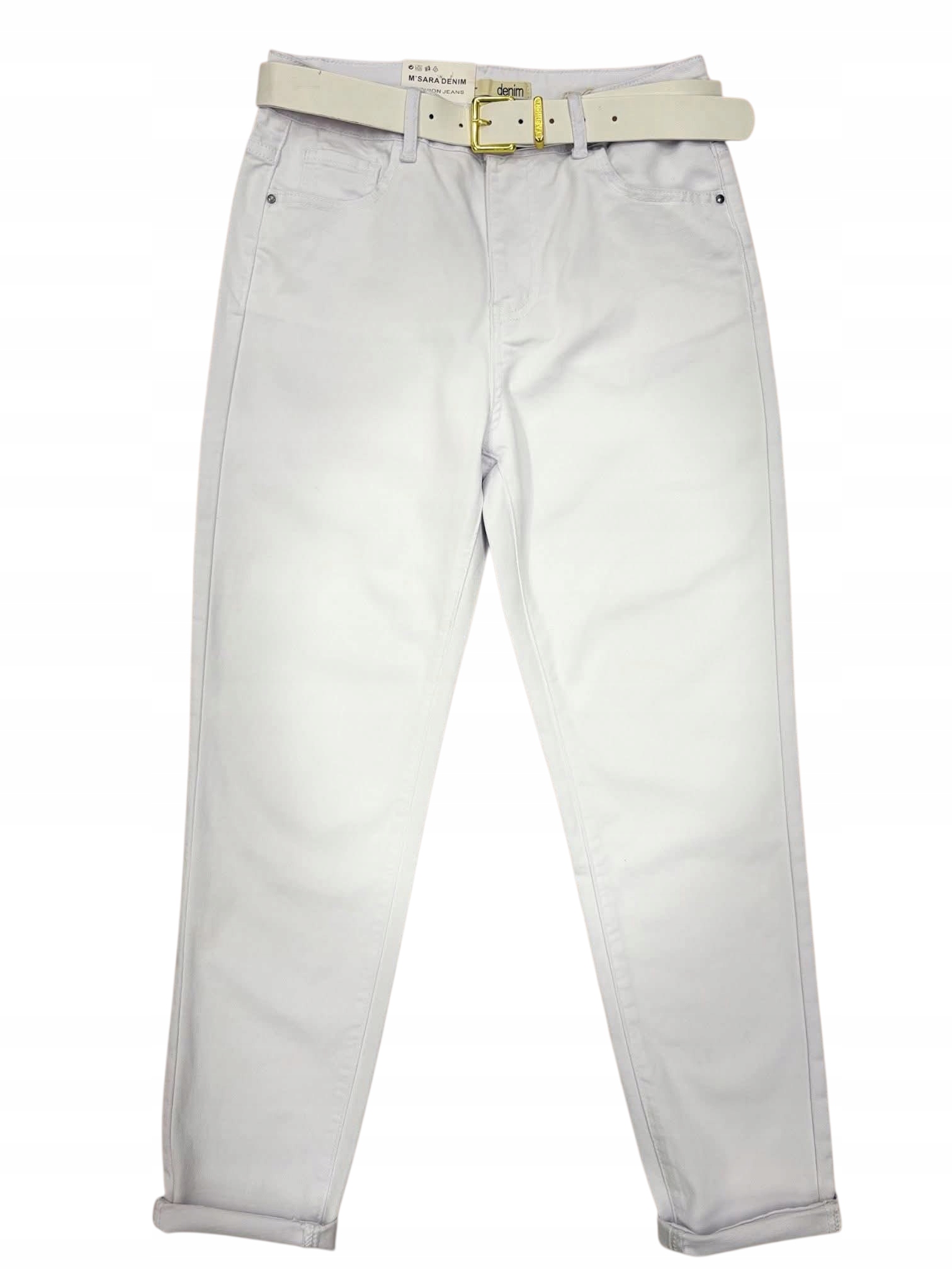 Białe spodnie jeansowe, gładkie jeansy z wysokim stanem rozmiar 2XL