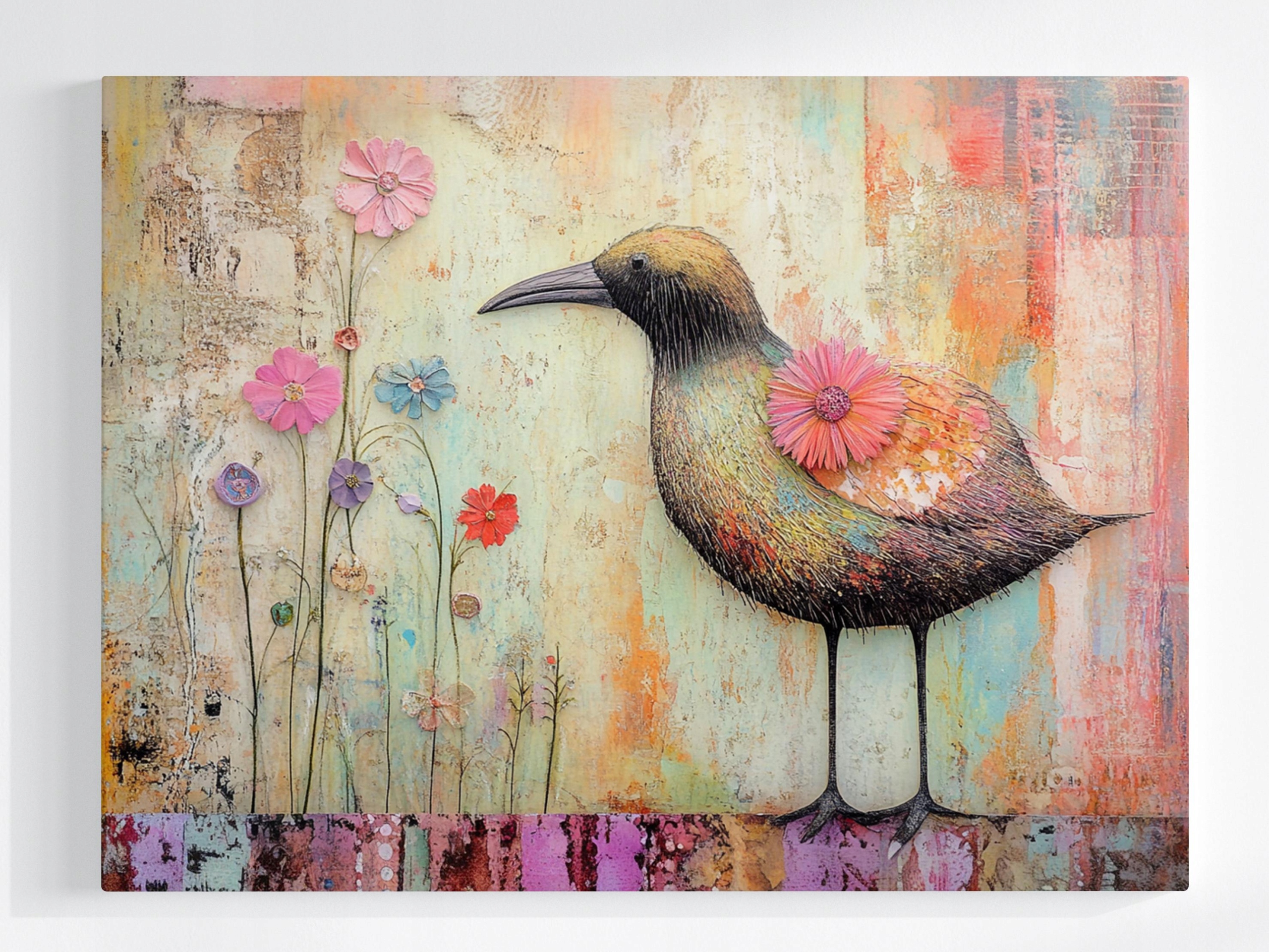 Obraz Na Plátně Canvas Ptáček Květiny Boho Pastely Příroda 100x75