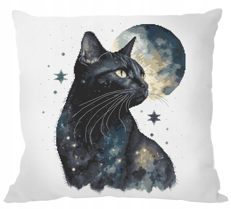 Křížková výšivka Vyšívací sada Polštář Měsíční kočka