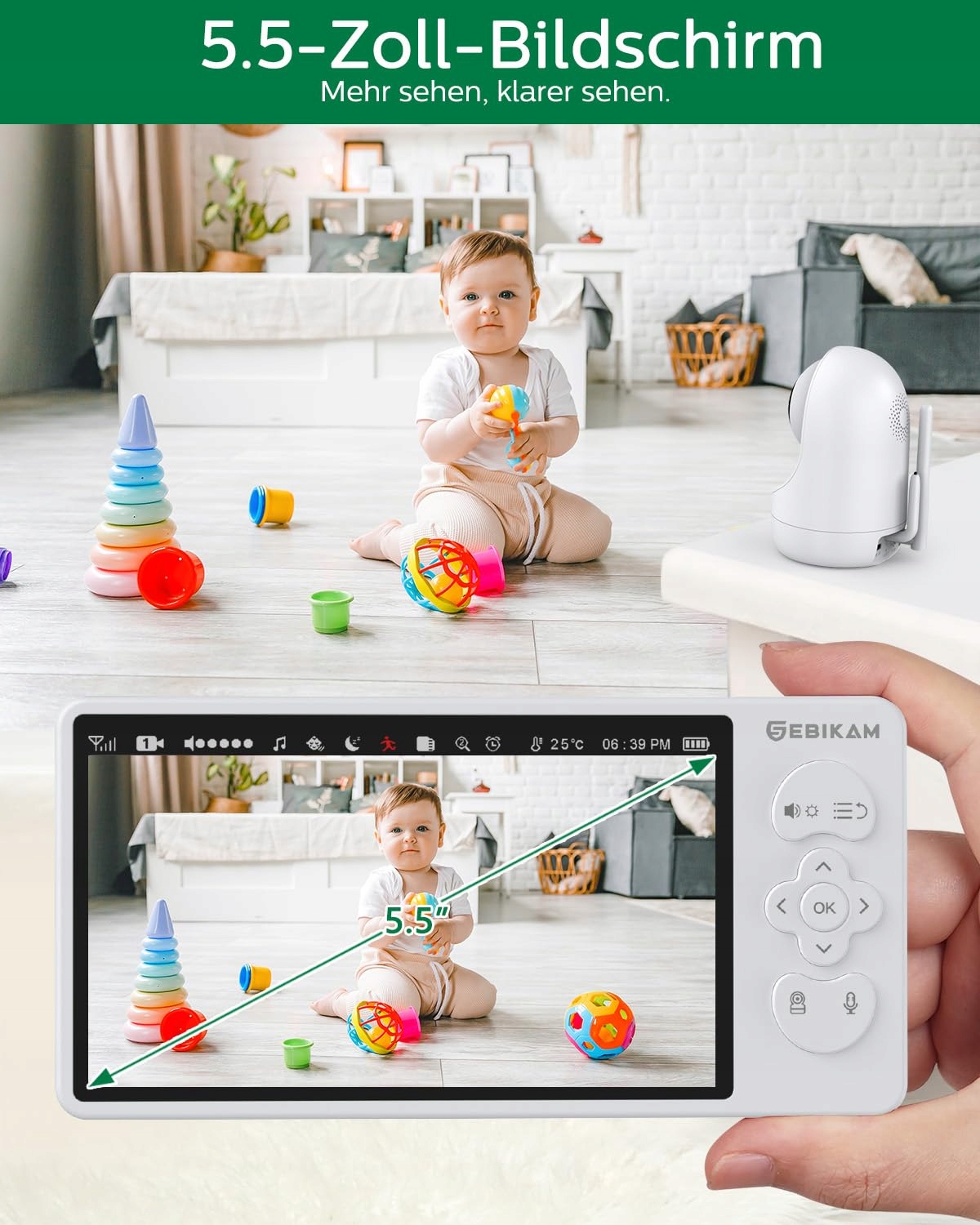 SEBIKAM Baby Monitor Kamera 720P HD Ekran 4000mAh VOX Tryb Nocny Audio — miniatura 3