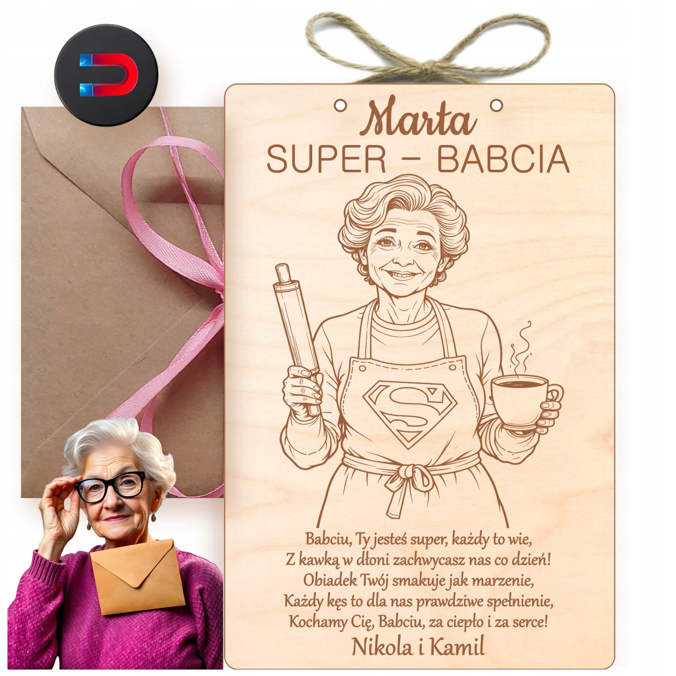 Tabulka Na Den Babičky Dárek Dřevěný Rámeček Gravírovaná Kartička Magnet