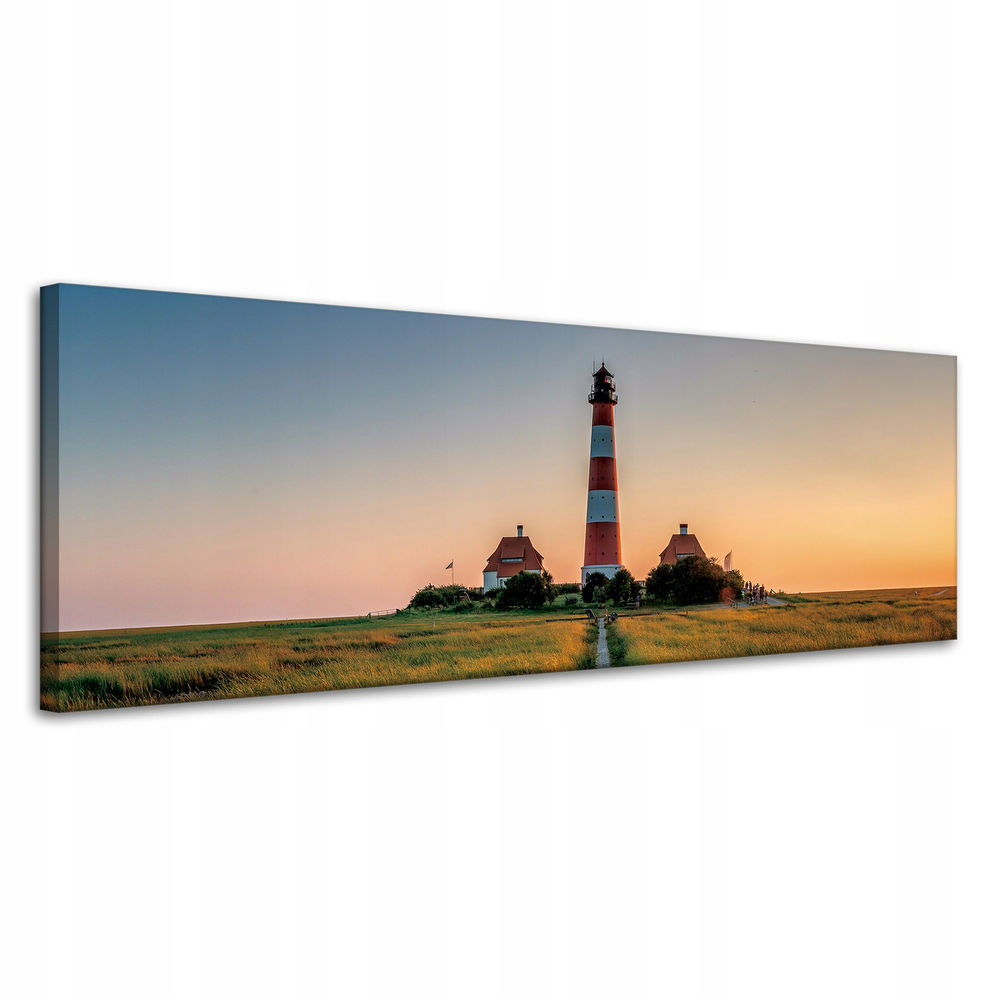 Obraz na plátně Městečko Maják Bílo-červený Západ Slunce 120x40 cm