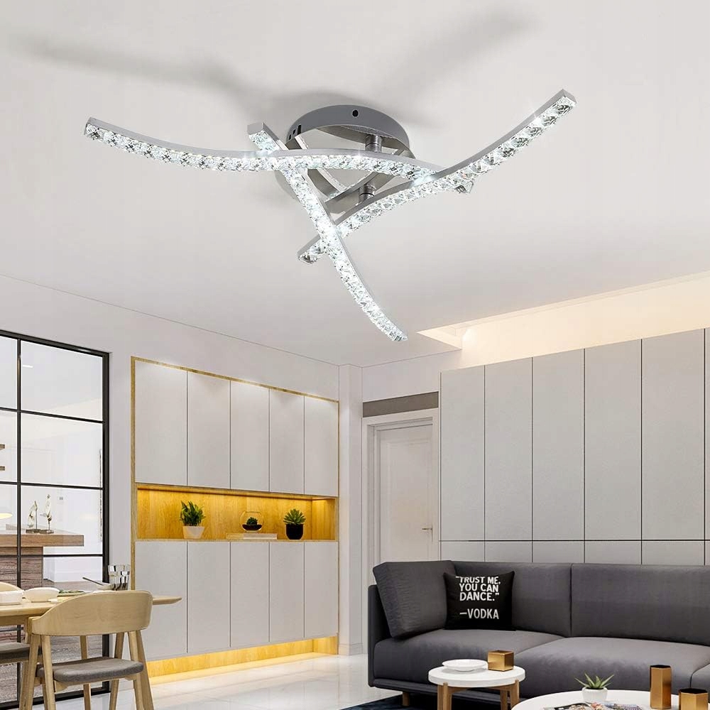 Zyrandol Krysztalowy Lampa Sufitowa Led Srebro 6500K Nowoczesna Do Salonu