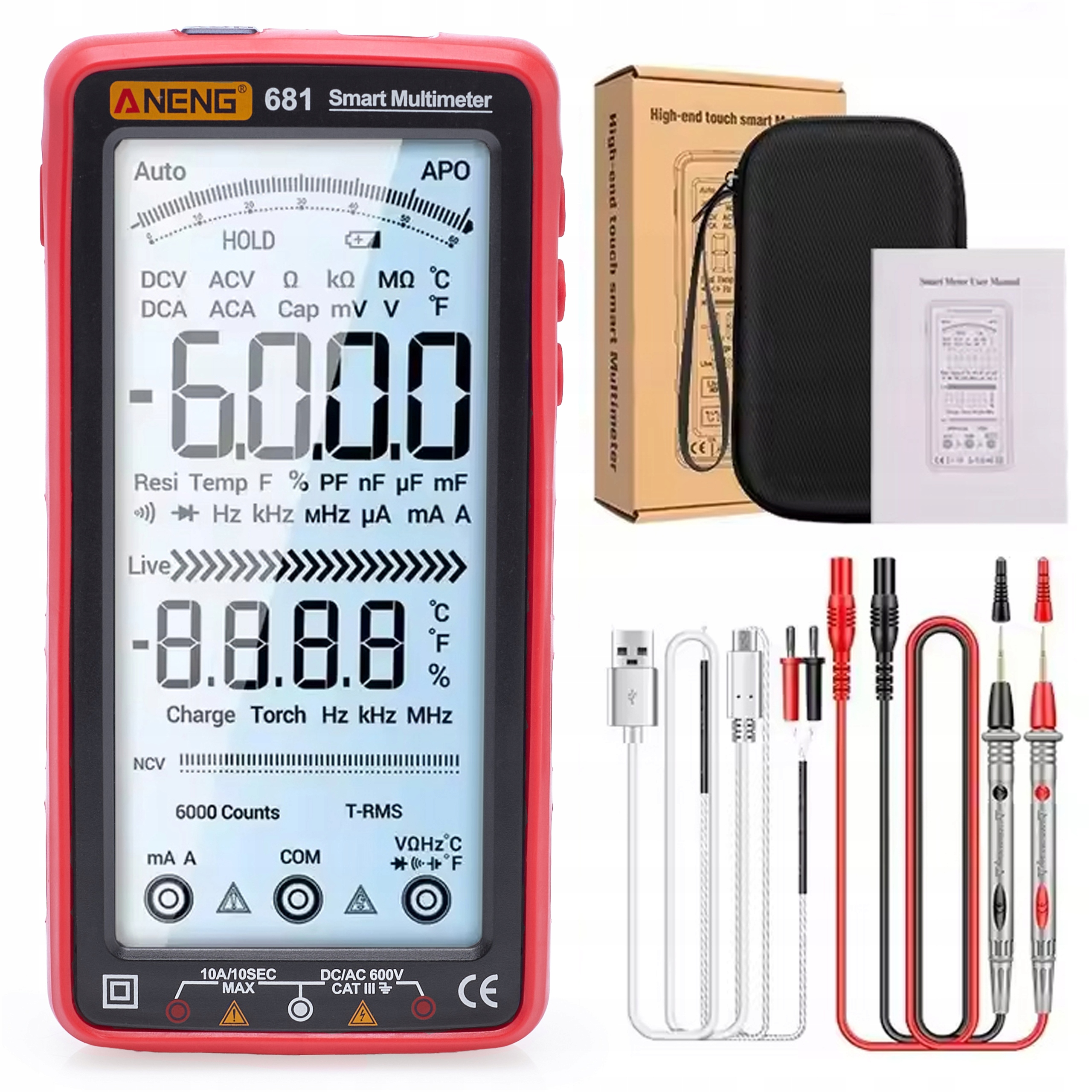 Univerzální digitální multimetr Aneng 681 tester Ncv Auto Aku svítilna