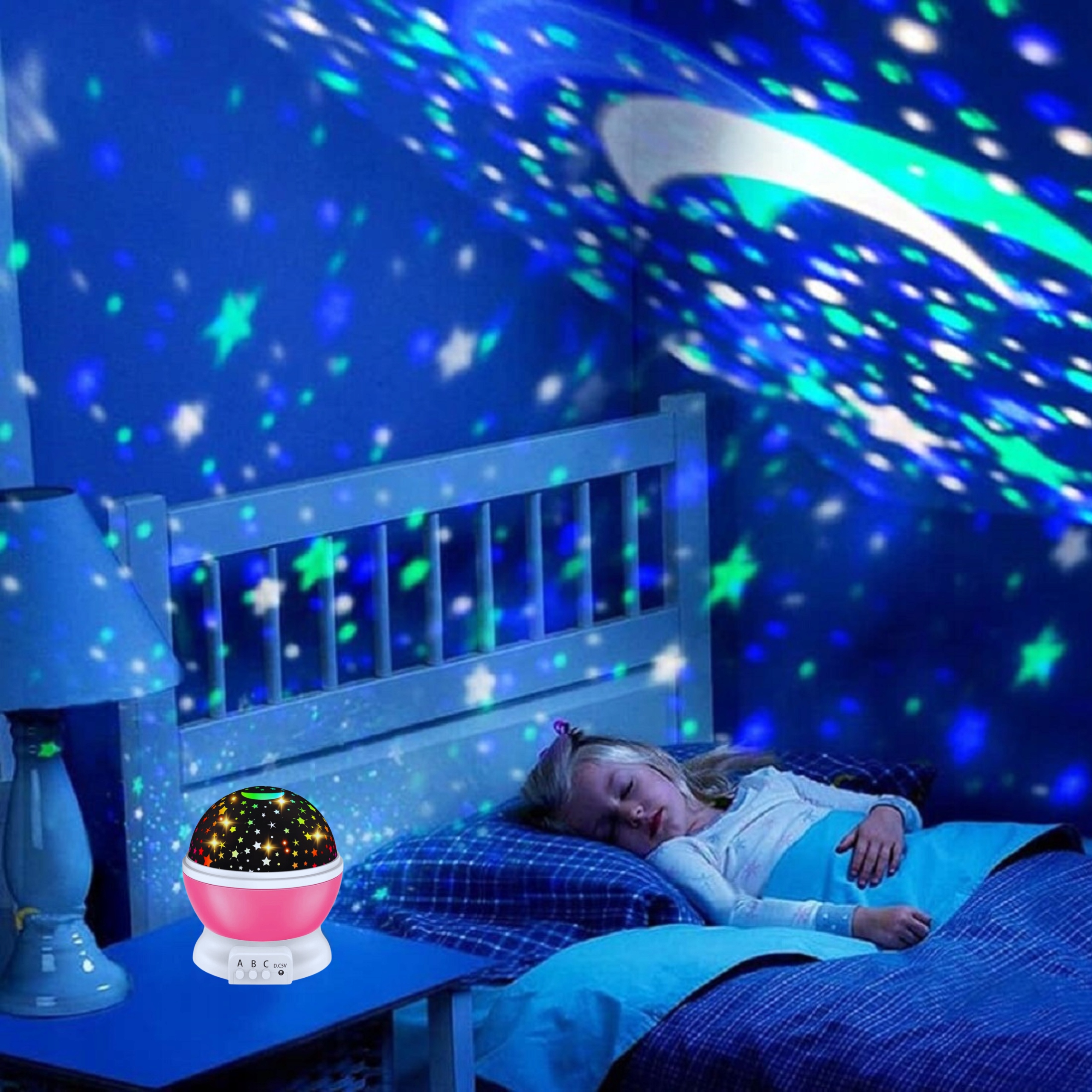 NAKTINIO ŠVIESELĖS PROJEKTORIUS DANGUS ŽVAIGŽDĖS BESISUKANČIOS LEMPOS PROJEKTORIUS VAIKAMS LED Ilgis/aukštis 15 cm