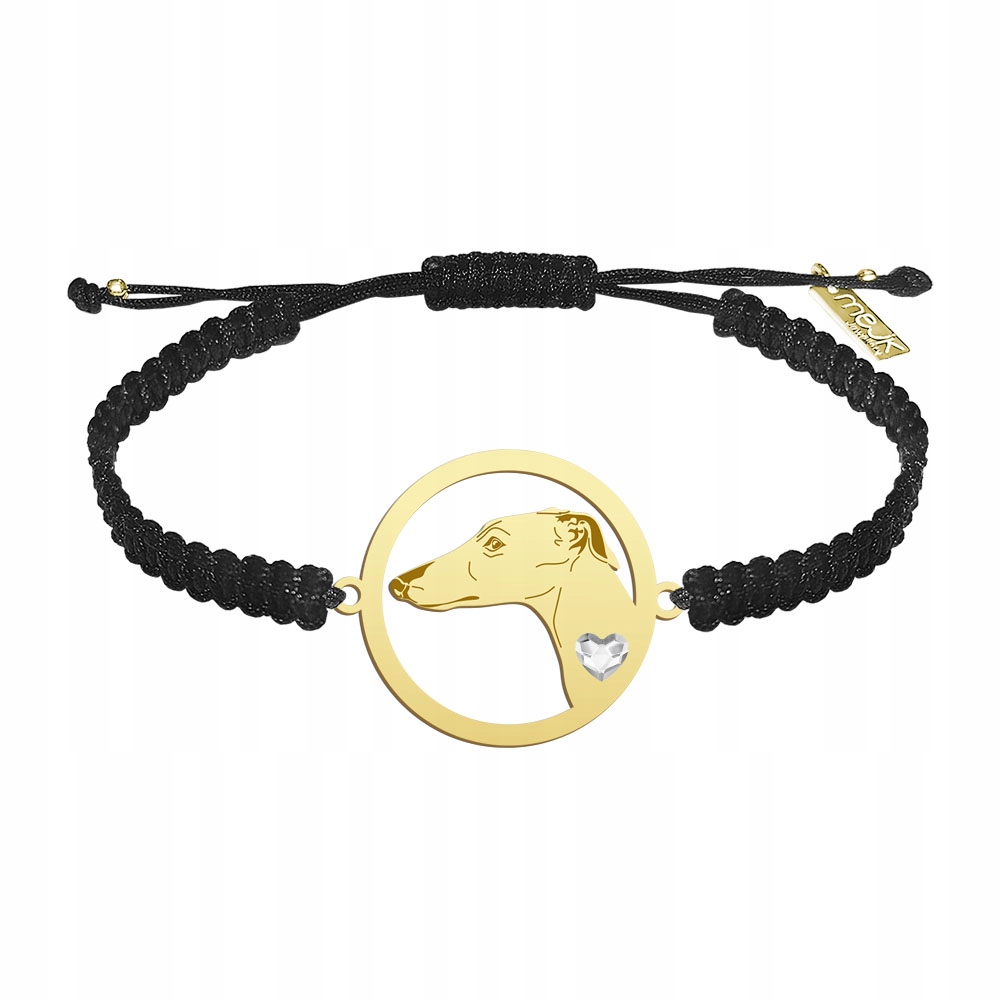 Zlatý náramek se psem Španělský chrt 925 Makramé Dárek Gravírování Bonus