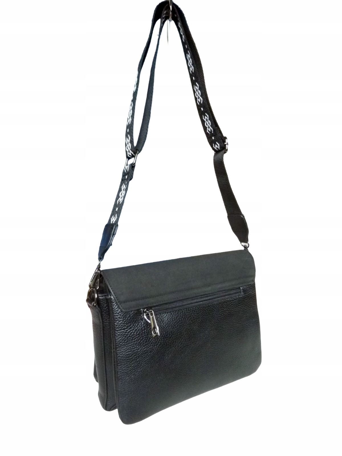 LISTONOSZKA DAMSKA 3 KOMORY TOREBKA NA RAMIĘ SZEROKI PASEK Z ZAMSZEM CZARNA Wzór dominujący bez wzoru