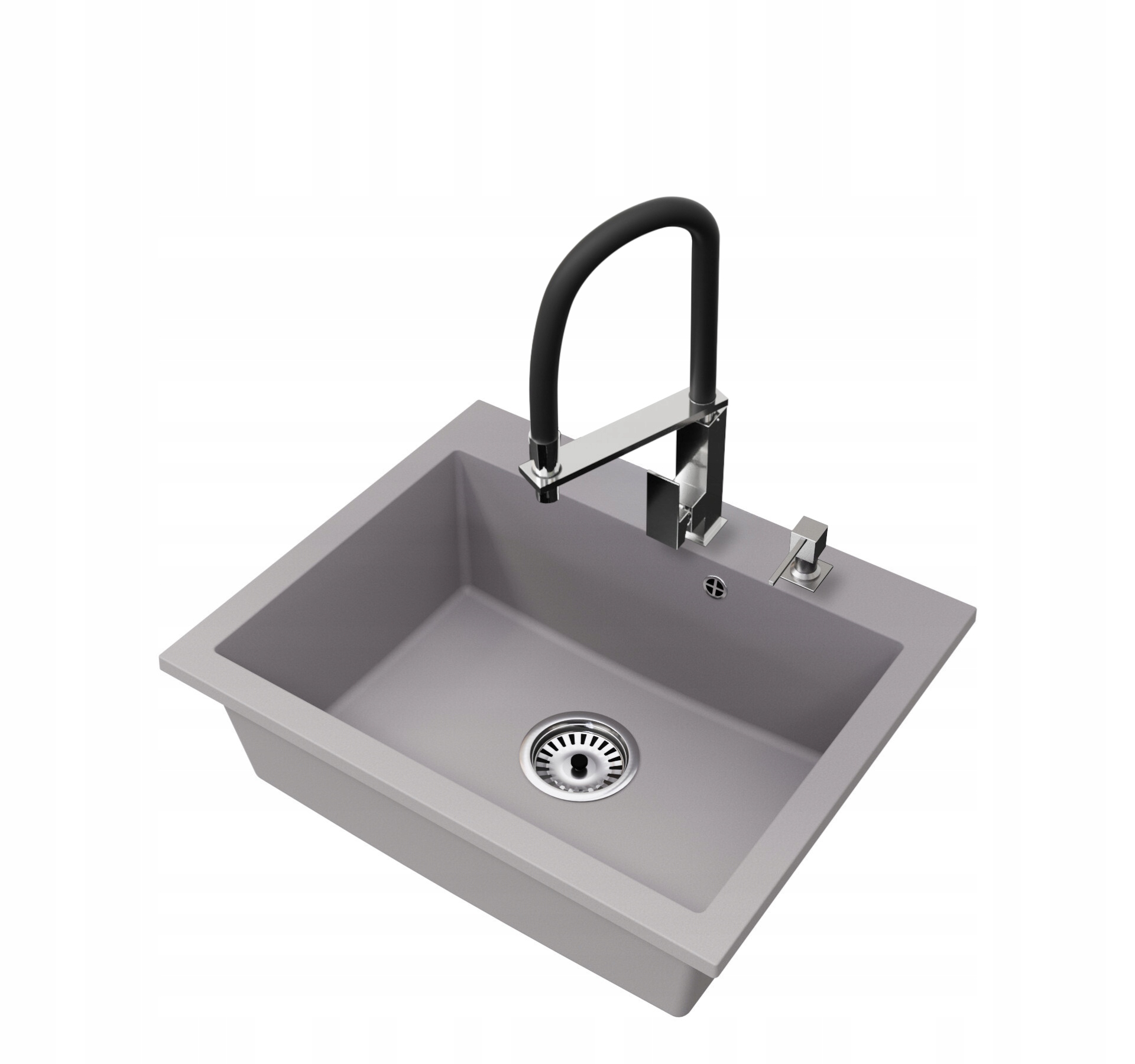 Granitový dřez Jednokomorový Elite 60 Baterie Dávkovač Sifon Chrom