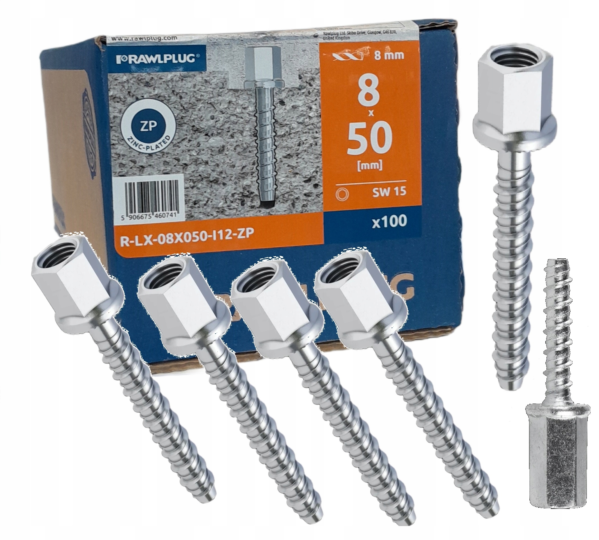 Rawlplug Wkrety śruby do betonu 8x50 mm w ocynku z łbem na gwint M12 R-lx