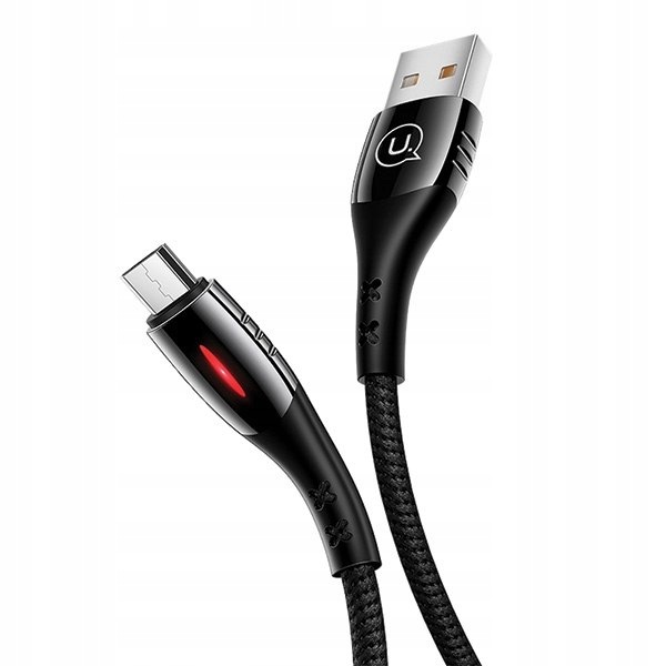 Usams Kabel pleciony U-Tone microUSB1.2m Power-off 2A Fast Charging czarny/