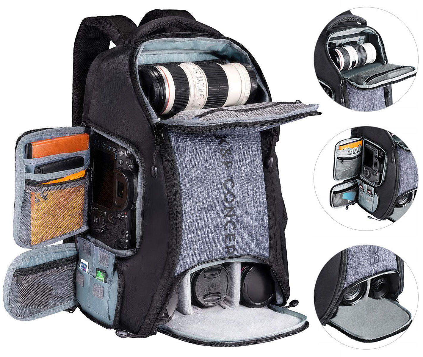 Velký Batoh Fotografický Rychlý Boční Přístup na fotoaparát notebooku 26L