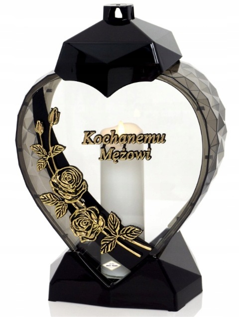Elegantní hřbitovní svíčka ve tvaru srdce s květem růže Milovanému Manželovi, zlatý
