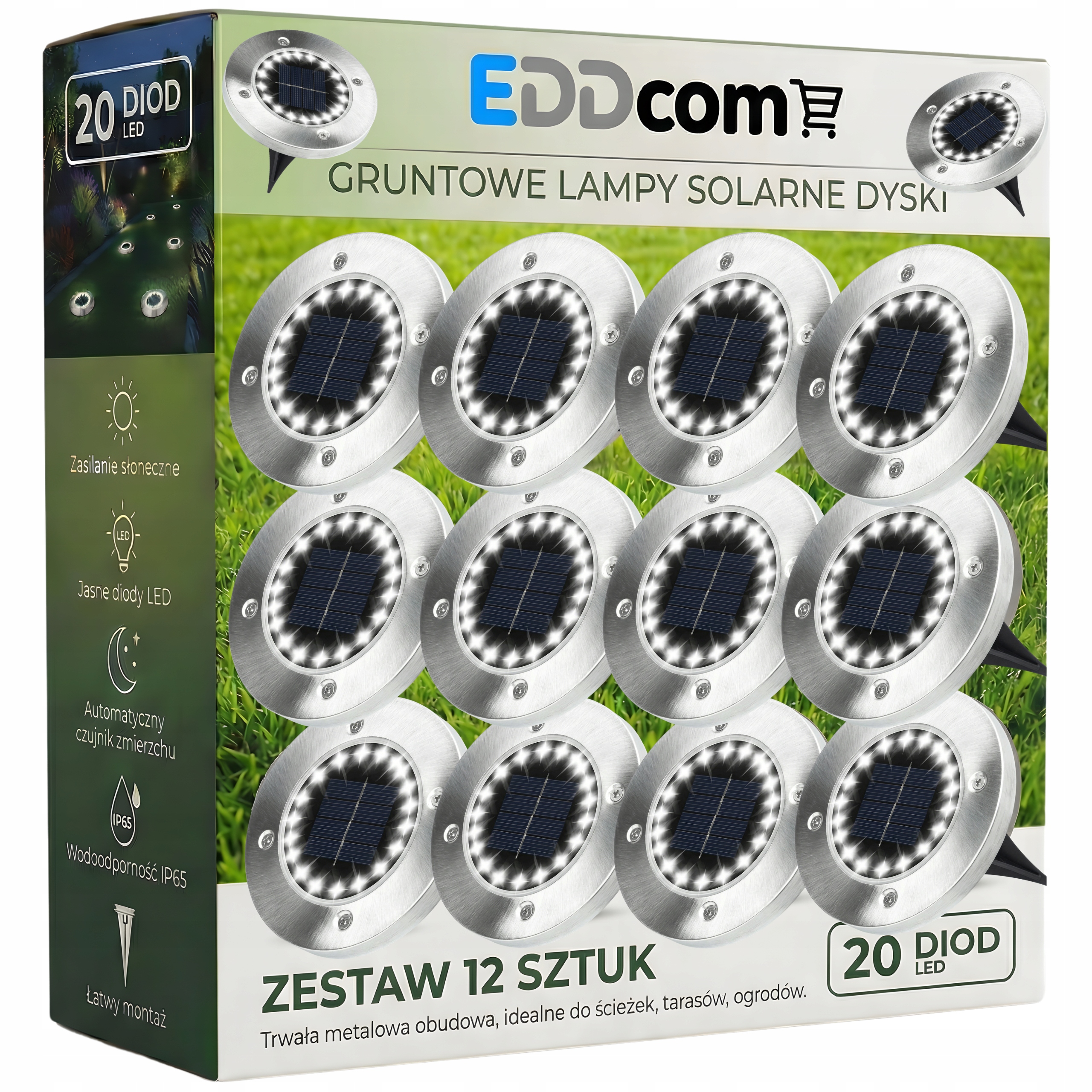 12x Solární Lampa Led Zahradní Zapichovací Disk Do Zahrady Zemní Výkonná 20 Led