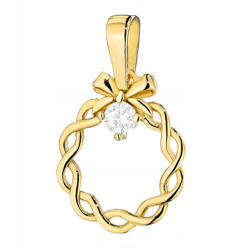 Zlatý Přívěsek Přívěsek Dámský pr. 585 Pletený Kolo Stuha Zirkon 14k