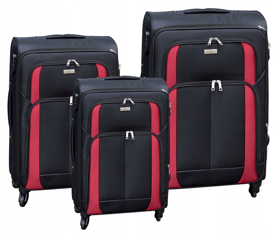 Zestaw czarno-czerwonych walizek podróżnych - Peterson Model PTN 5209-SET-5747 BL