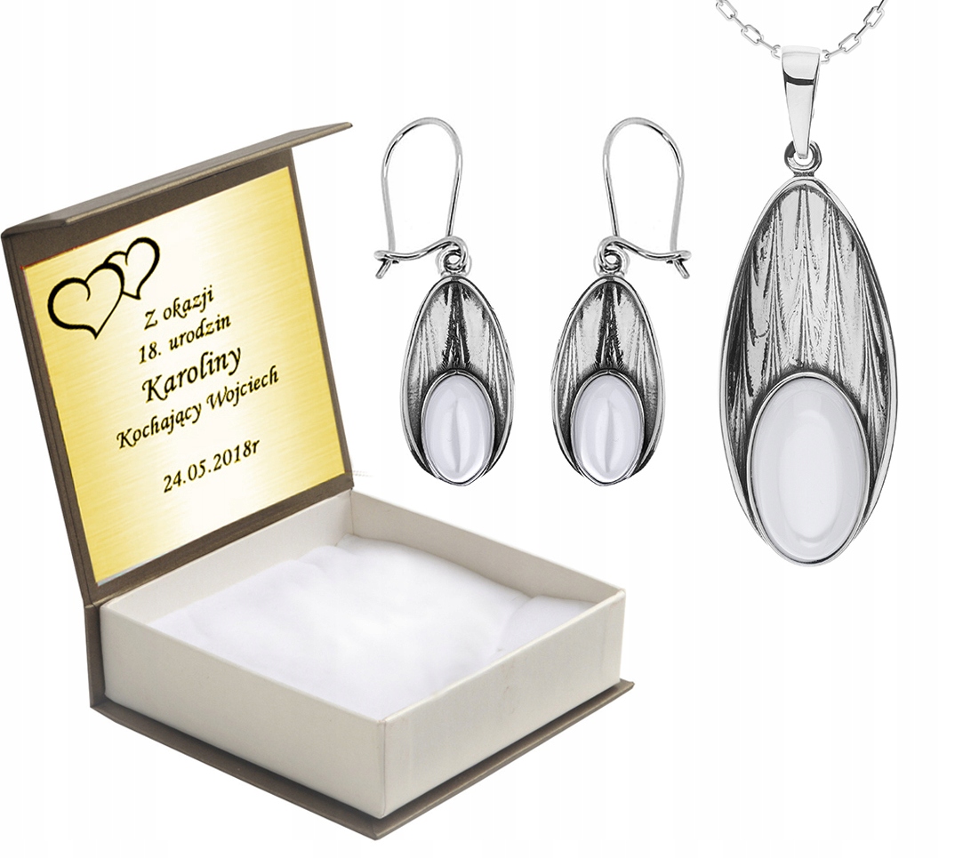 

Komplet Biżuterii Srebrnej Z Masą Perłową + Grawer