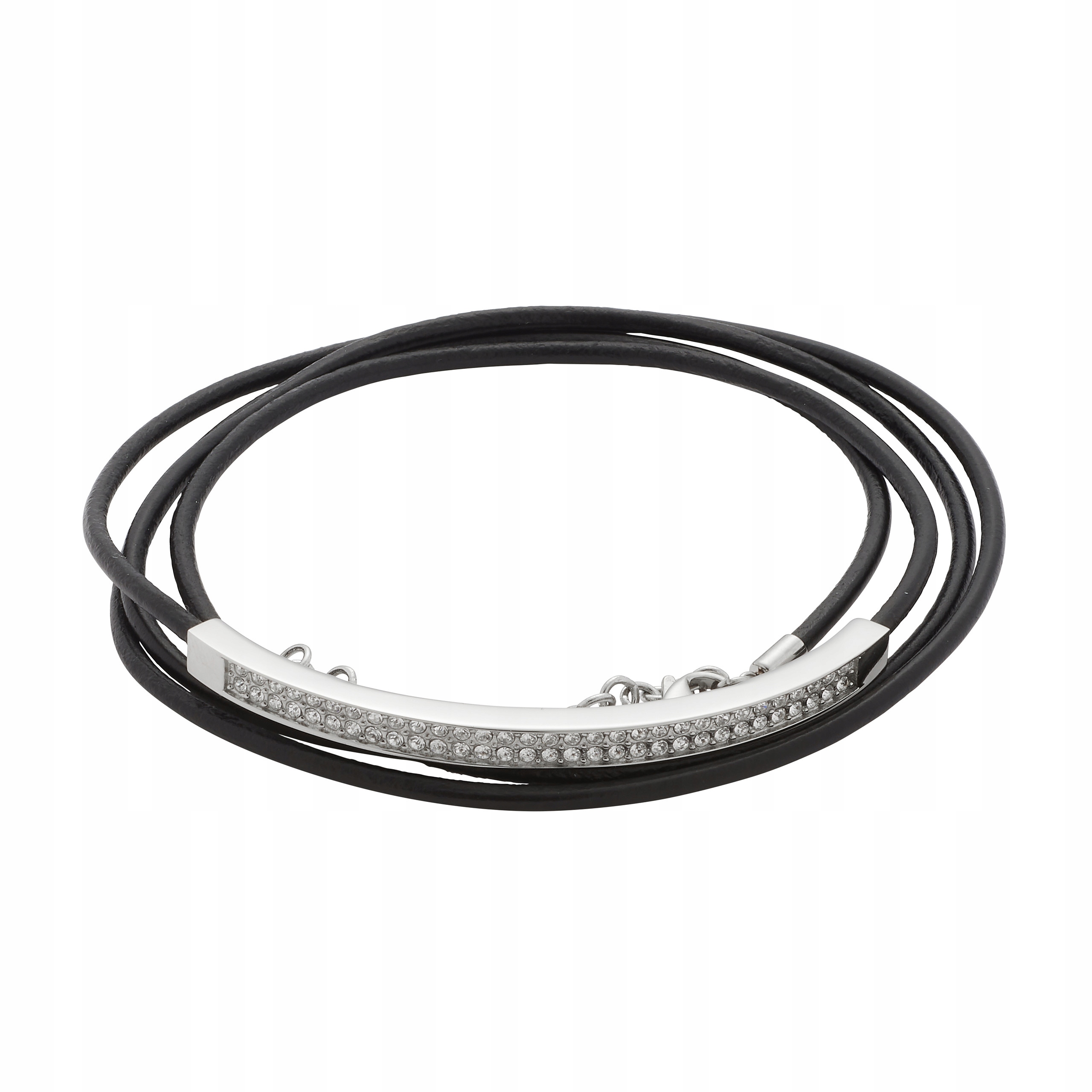 Kožený náramek Křišťály Swarovski Ocel Stříbrný Černý Magnetický